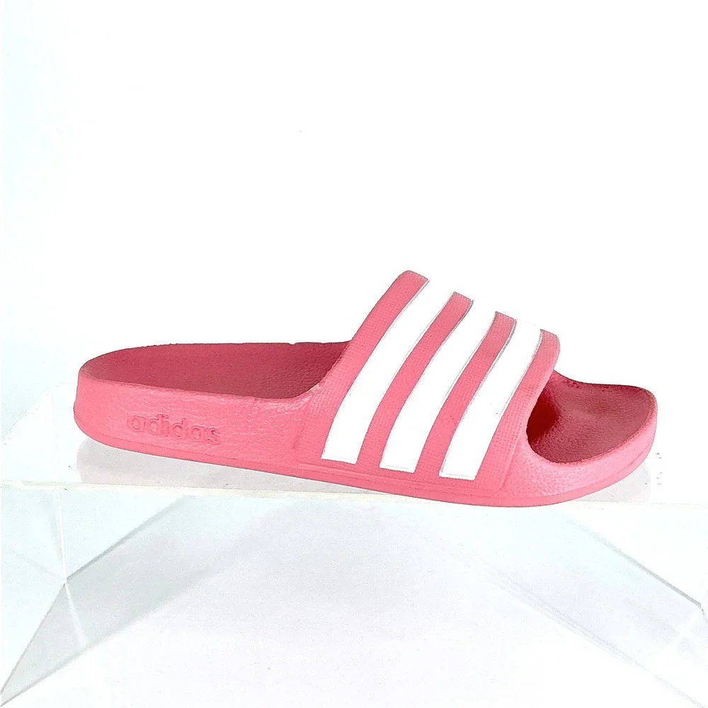 Adidas Adilette Aqua Kids Size‎ 1K 1 K Pink White 3-Stripes Slide Sandals